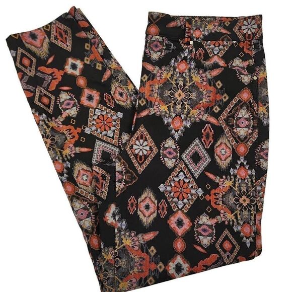 Zara Slim Printed Pants Women's Size Medium Straight Leg Side Hem Slits Multicol - Picture 1 of 15